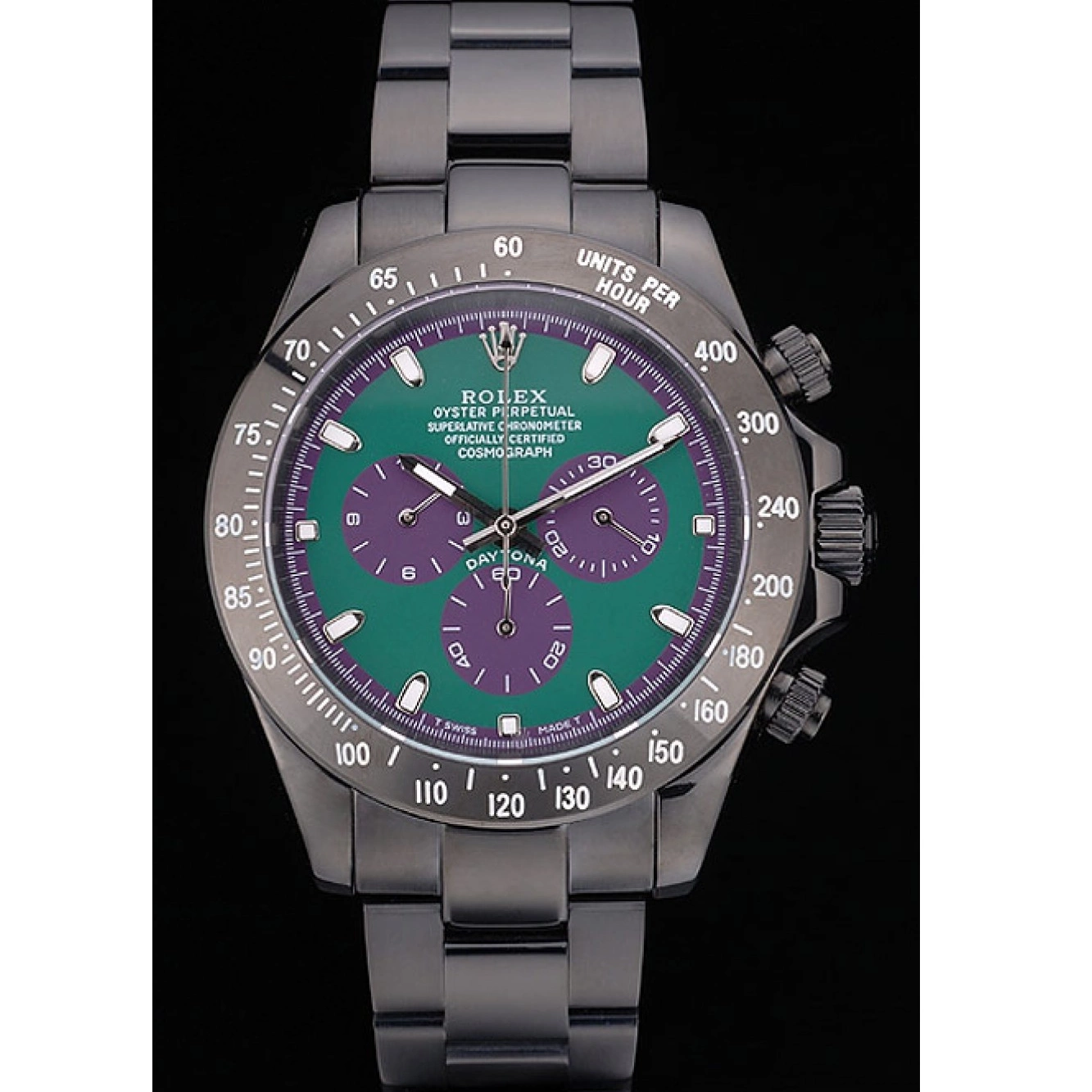 Aaa replica watch Black Strap Daytona Tachymeter Stainless Ion Green Black Steel Dial 80246 Plated Rolex 0801